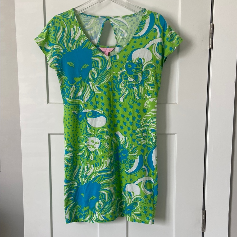 Lilly Pulitzer Vibrant Blue and Green Patterned mini dress coverup XS